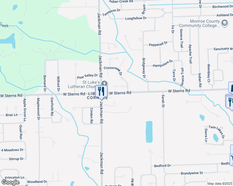 map of restaurants, bars, coffee shops, grocery stores, and more near 1619 West Sterns Road in Temperance