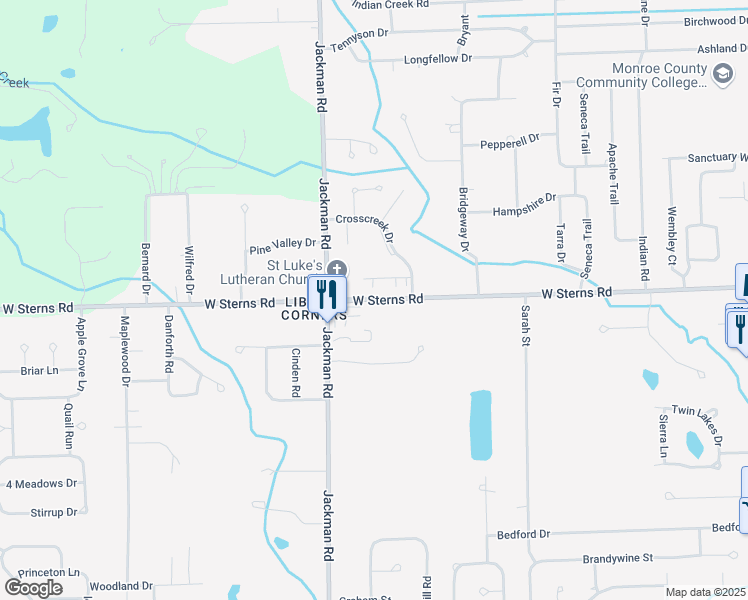 map of restaurants, bars, coffee shops, grocery stores, and more near 1623 West Sterns Road in Temperance