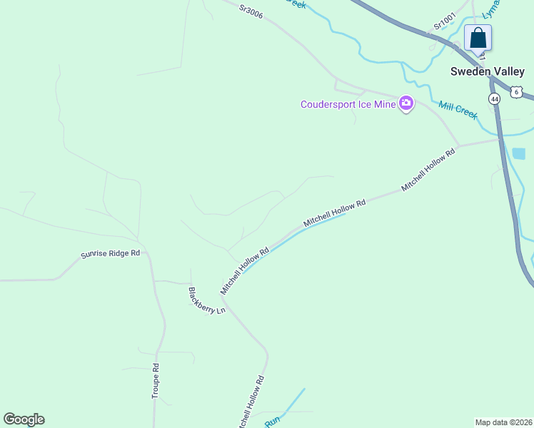 map of restaurants, bars, coffee shops, grocery stores, and more near Angel Lane in Potter County