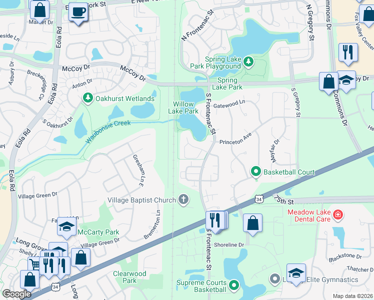 map of restaurants, bars, coffee shops, grocery stores, and more near 380 Echo Lane in Aurora