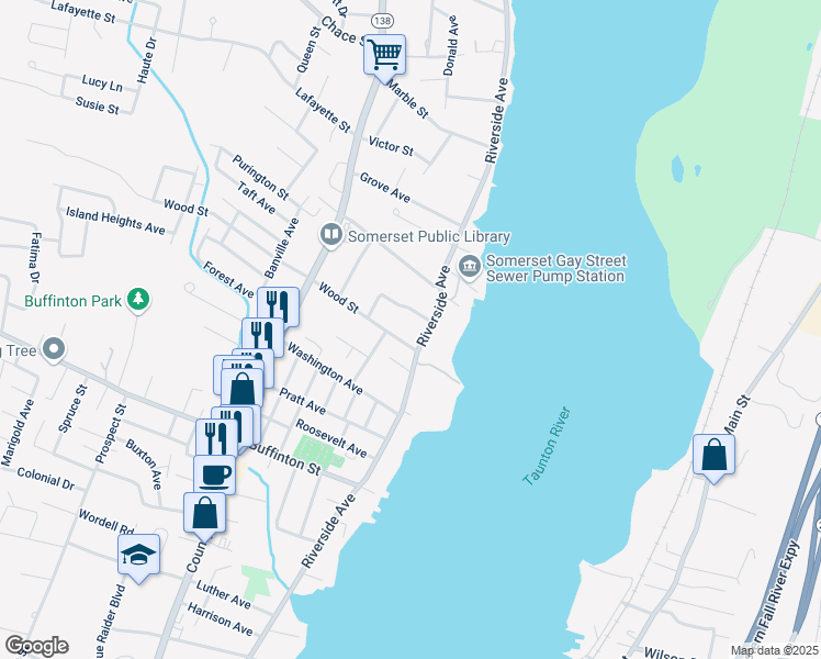 map of restaurants, bars, coffee shops, grocery stores, and more near 2862 Riverside Avenue in Somerset