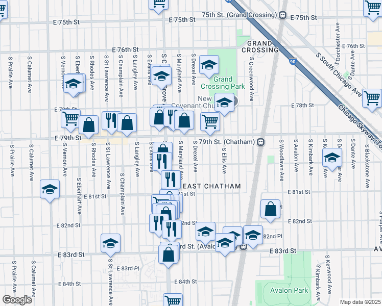 map of restaurants, bars, coffee shops, grocery stores, and more near in Chicago