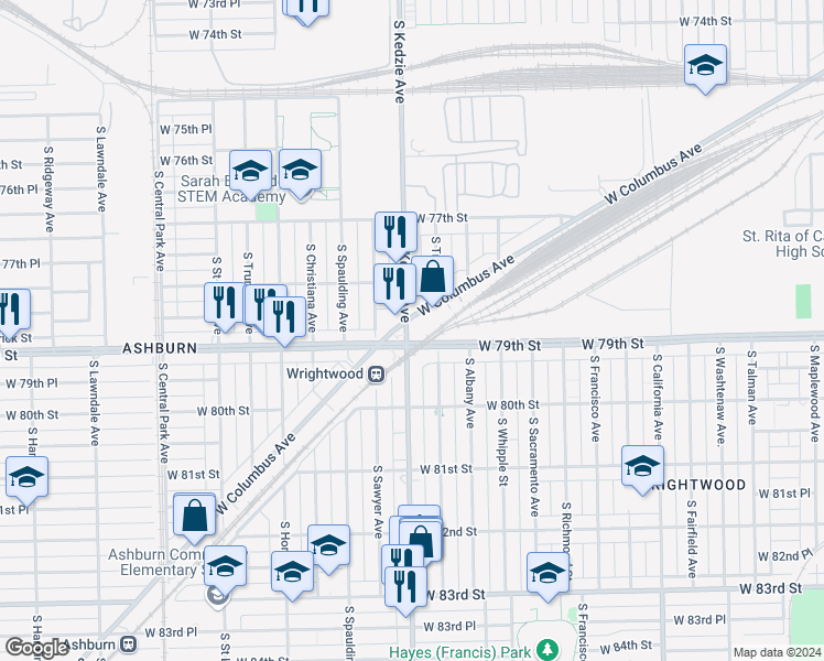 map of restaurants, bars, coffee shops, grocery stores, and more near in Chicago