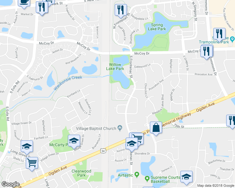 map of restaurants, bars, coffee shops, grocery stores, and more near 380 Echo Lane in Aurora