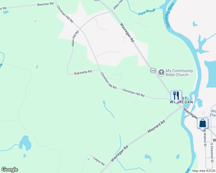 map of restaurants, bars, coffee shops, grocery stores, and more near 279 Christian Hill Road in Brooklyn