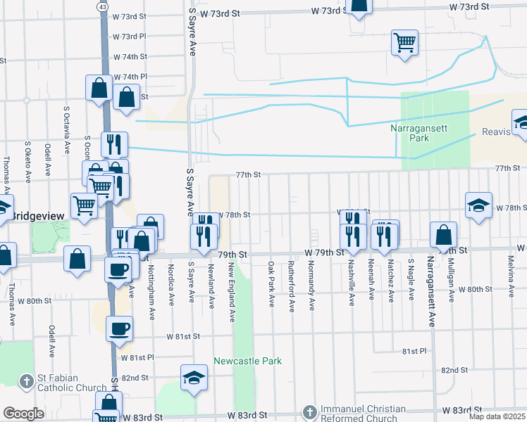 map of restaurants, bars, coffee shops, grocery stores, and more near 7804 Oak Park Avenue in Burbank