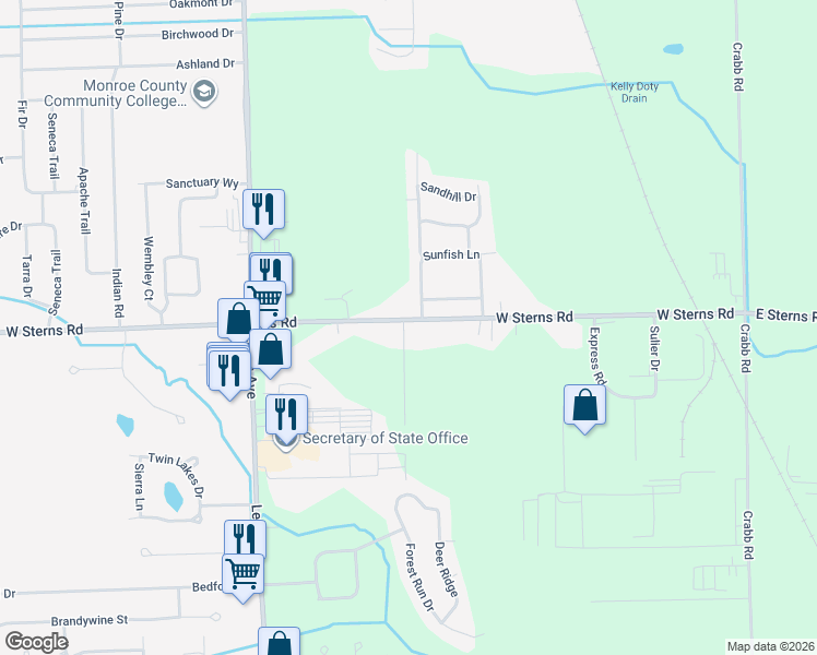 map of restaurants, bars, coffee shops, grocery stores, and more near 7415 Savanna Drive in Temperance