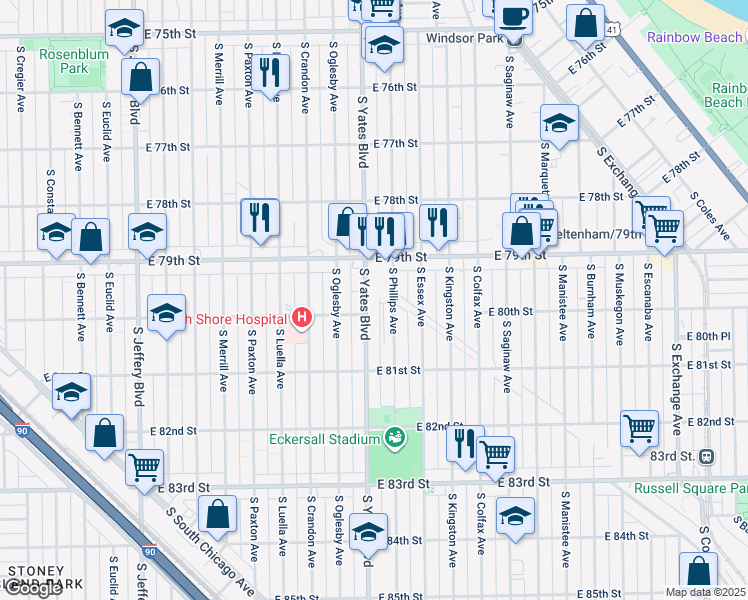 map of restaurants, bars, coffee shops, grocery stores, and more near in Chicago