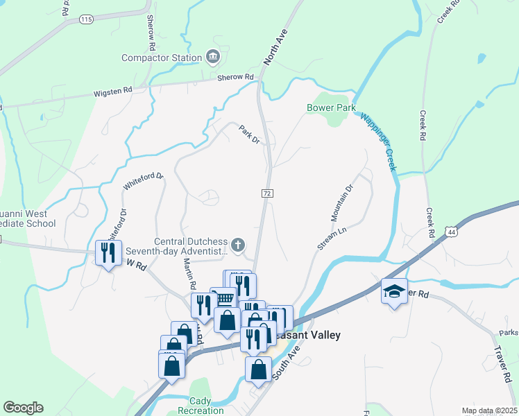 map of restaurants, bars, coffee shops, grocery stores, and more near 85 North Avenue in Pleasant Valley