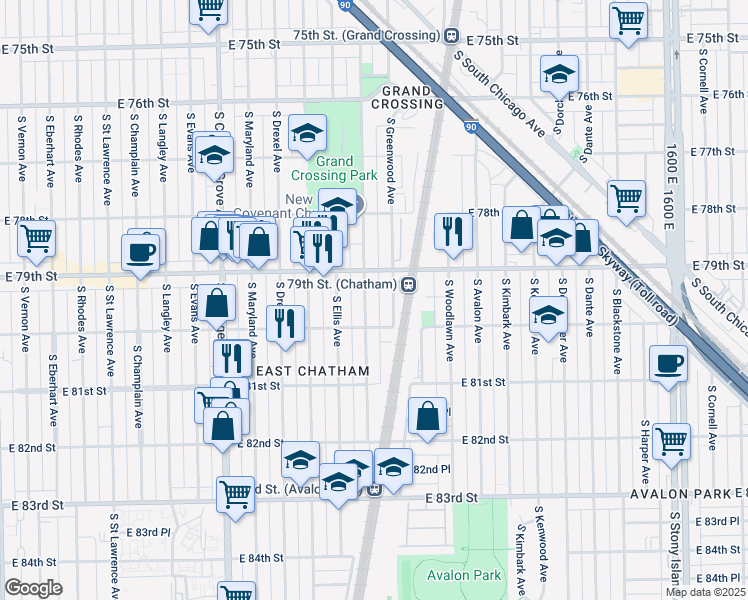 map of restaurants, bars, coffee shops, grocery stores, and more near in Chicago