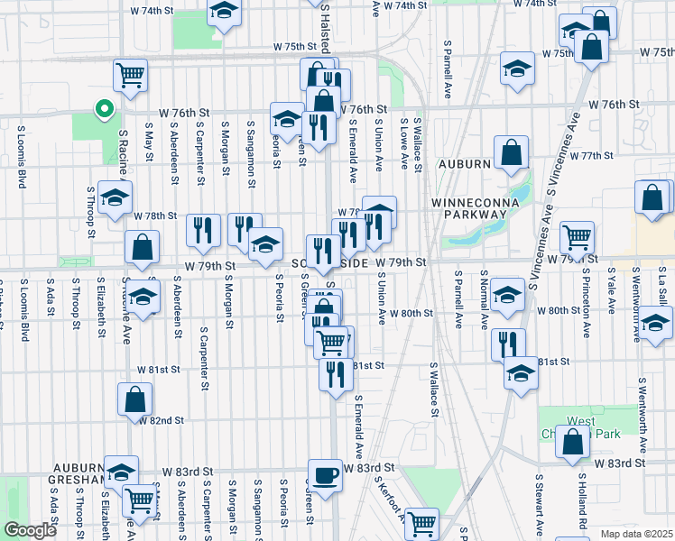map of restaurants, bars, coffee shops, grocery stores, and more near in Chicago