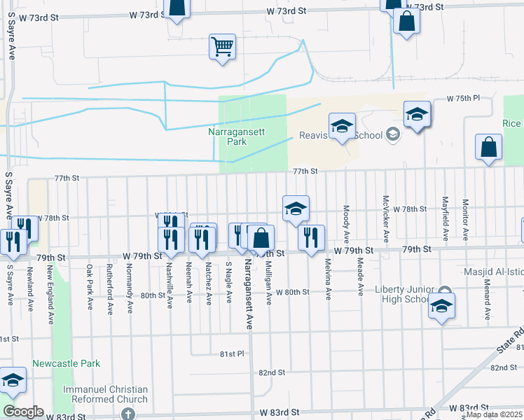map of restaurants, bars, coffee shops, grocery stores, and more near 7758 Mulligan Avenue in Burbank