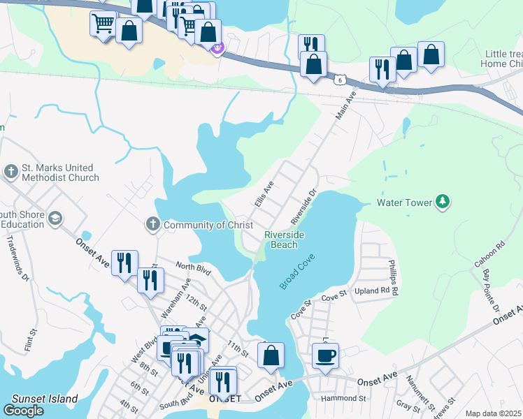 map of restaurants, bars, coffee shops, grocery stores, and more near 4 18th Street in Wareham