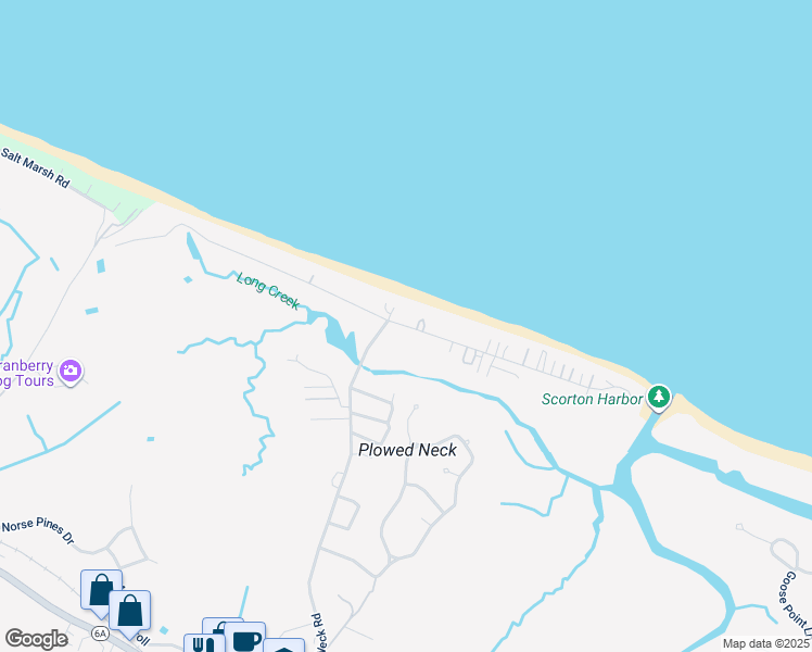 map of restaurants, bars, coffee shops, grocery stores, and more near 135 North Shore Boulevard in Sandwich