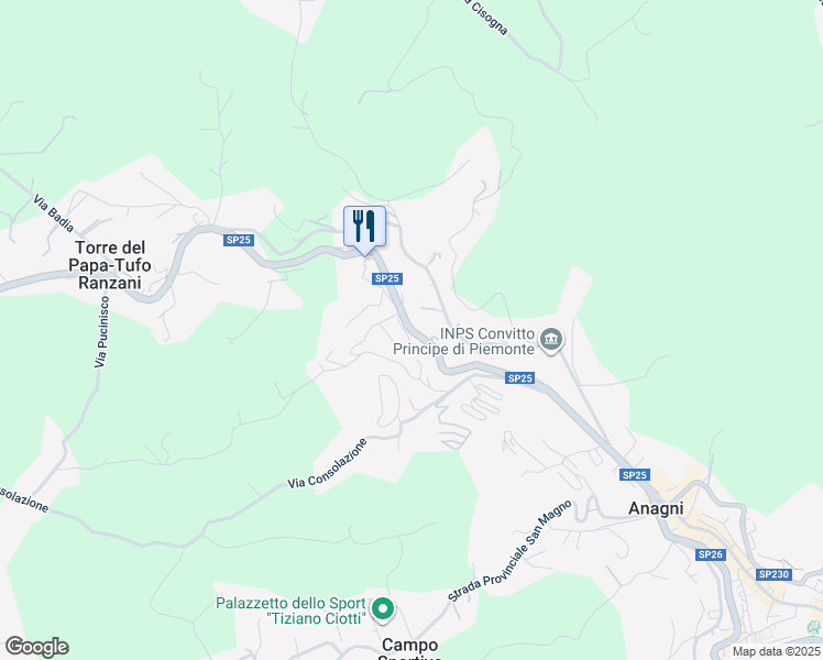 map of restaurants, bars, coffee shops, grocery stores, and more near 20 Via Cerere Navicella in Anagni