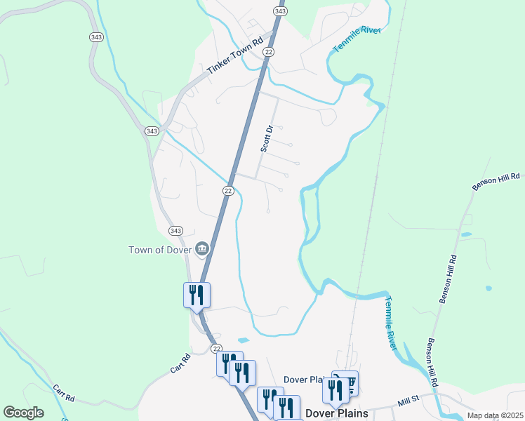 map of restaurants, bars, coffee shops, grocery stores, and more near 15 Christina Drive in Dover Plains
