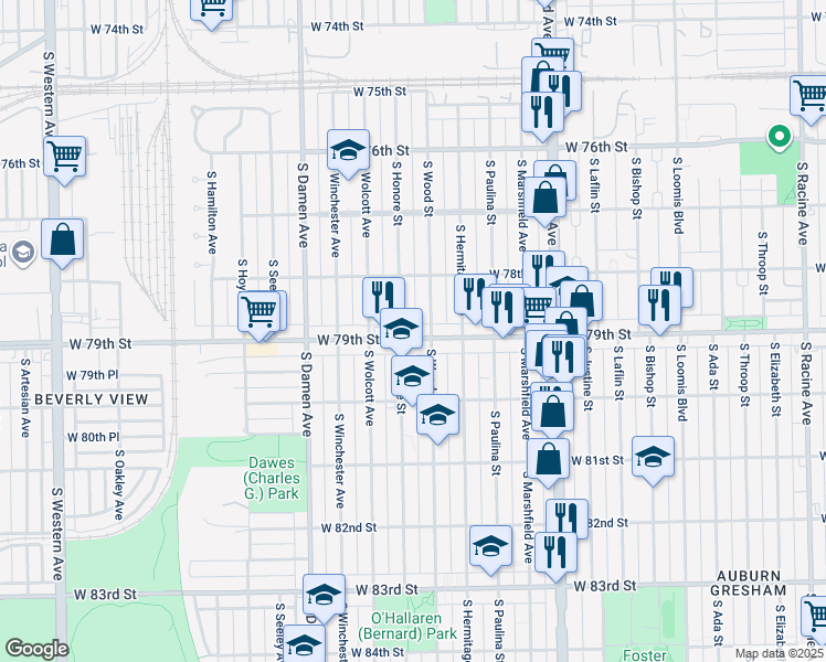 map of restaurants, bars, coffee shops, grocery stores, and more near in Chicago