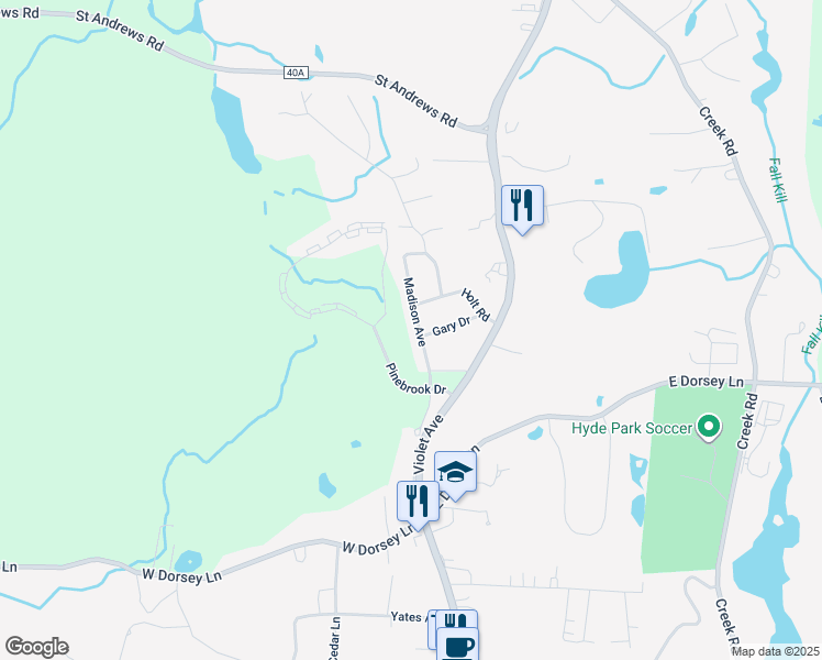 map of restaurants, bars, coffee shops, grocery stores, and more near 13 Madison Avenue in Hyde Park