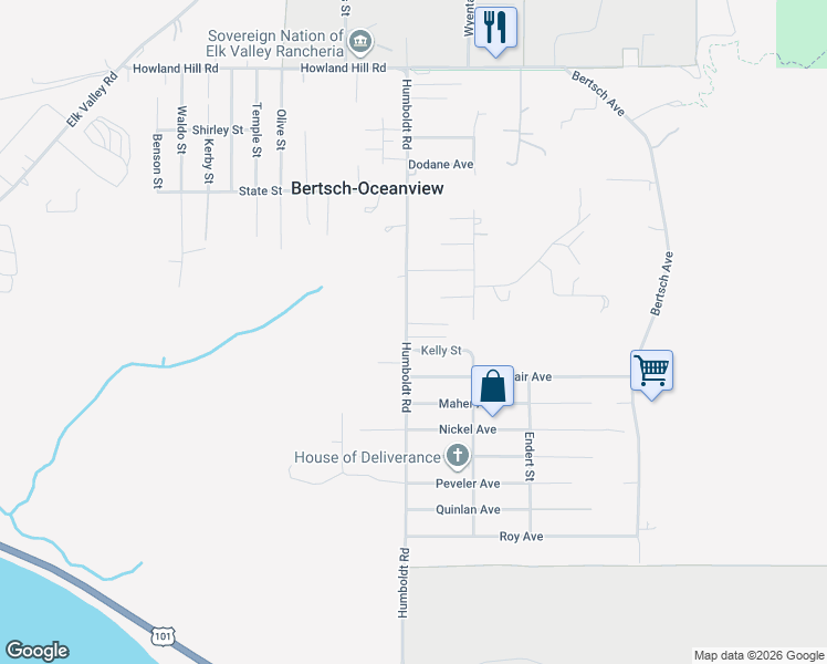 map of restaurants, bars, coffee shops, grocery stores, and more near 2425 Humboldt Road in Crescent City