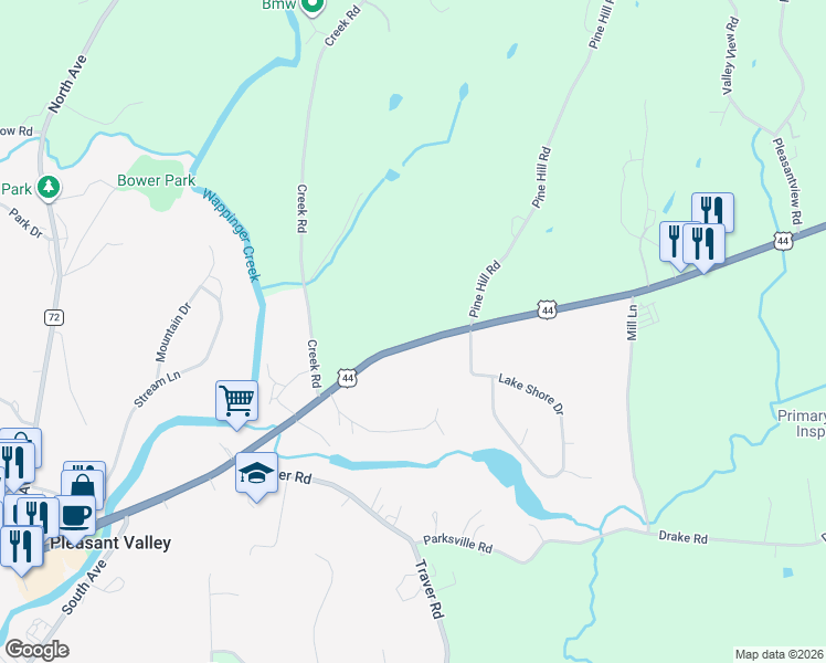 map of restaurants, bars, coffee shops, grocery stores, and more near 1777 U.S. 44 in Pleasant Valley