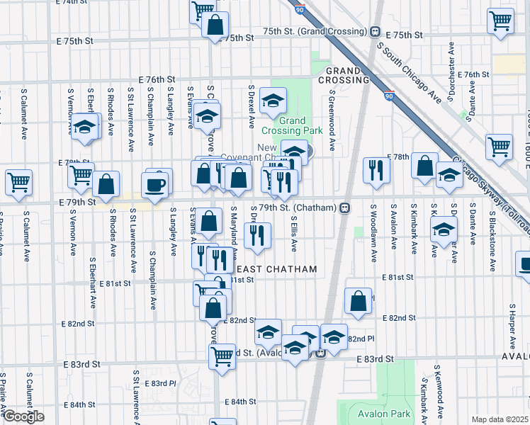 map of restaurants, bars, coffee shops, grocery stores, and more near in Chicago