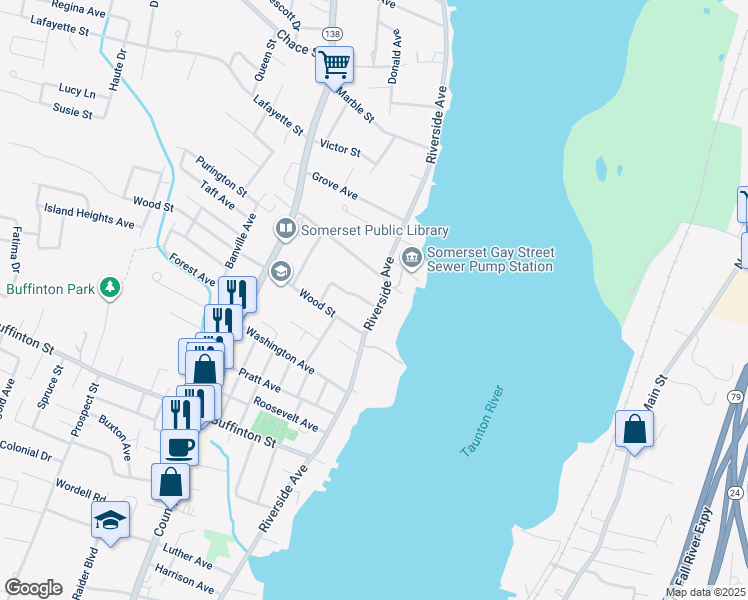 map of restaurants, bars, coffee shops, grocery stores, and more near 2955 Riverside Avenue in Somerset