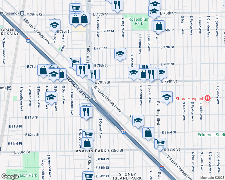 map of restaurants, bars, coffee shops, grocery stores, and more near in Chicago