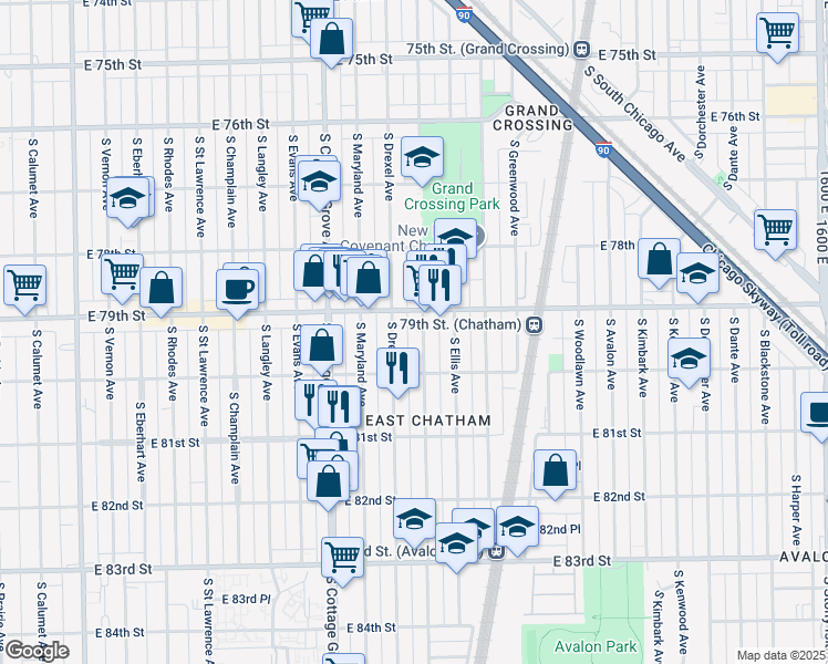 map of restaurants, bars, coffee shops, grocery stores, and more near in Chicago