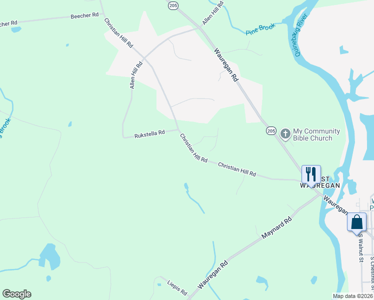 map of restaurants, bars, coffee shops, grocery stores, and more near 266 Christian Hill Road in Brooklyn