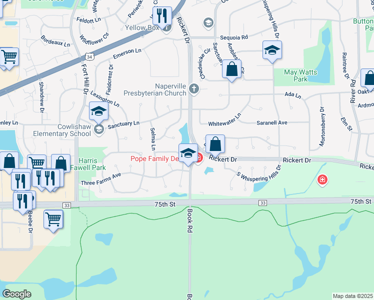 map of restaurants, bars, coffee shops, grocery stores, and more near 1104 Willard Court in Naperville
