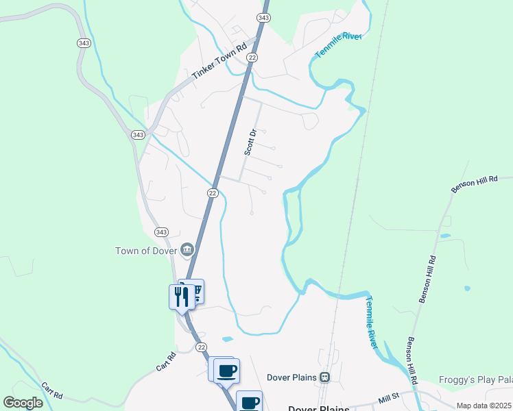 map of restaurants, bars, coffee shops, grocery stores, and more near 15 Christina Drive in Dover Plains