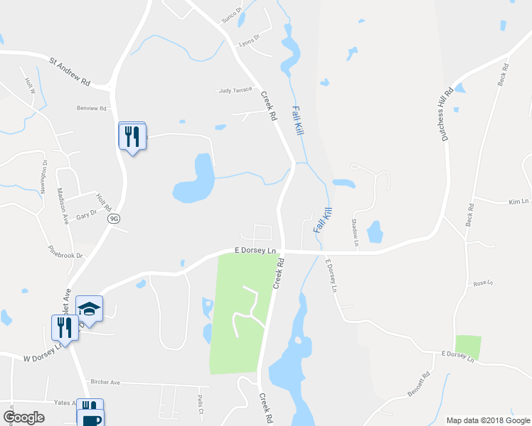map of restaurants, bars, coffee shops, grocery stores, and more near 509 Creek Road in Poughkeepsie