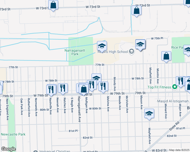 map of restaurants, bars, coffee shops, grocery stores, and more near 7746 Merrimac Avenue in Burbank