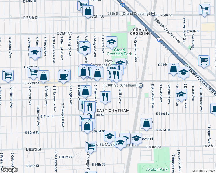 map of restaurants, bars, coffee shops, grocery stores, and more near in Chicago