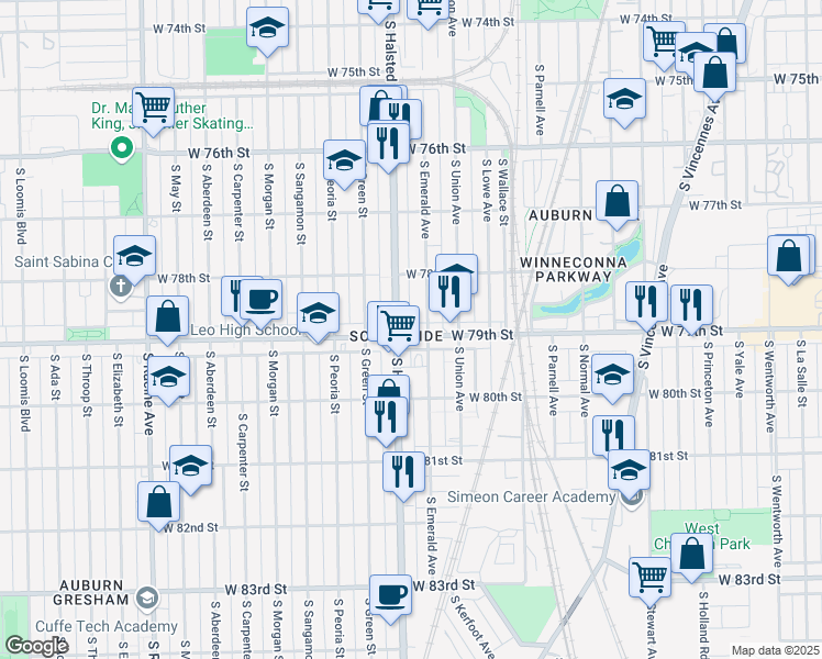 map of restaurants, bars, coffee shops, grocery stores, and more near in Chicago