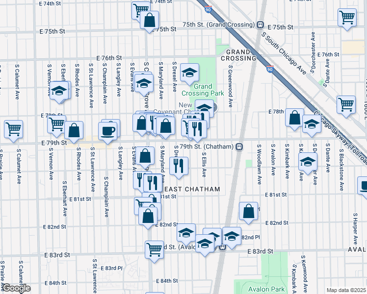 map of restaurants, bars, coffee shops, grocery stores, and more near in Chicago