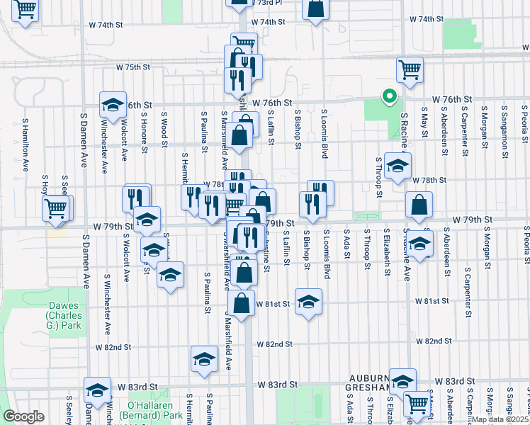 map of restaurants, bars, coffee shops, grocery stores, and more near in Chicago