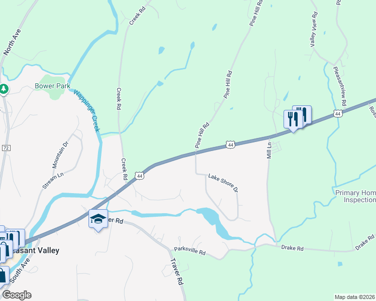 map of restaurants, bars, coffee shops, grocery stores, and more near 1795 U.S. 44 in Pleasant Valley