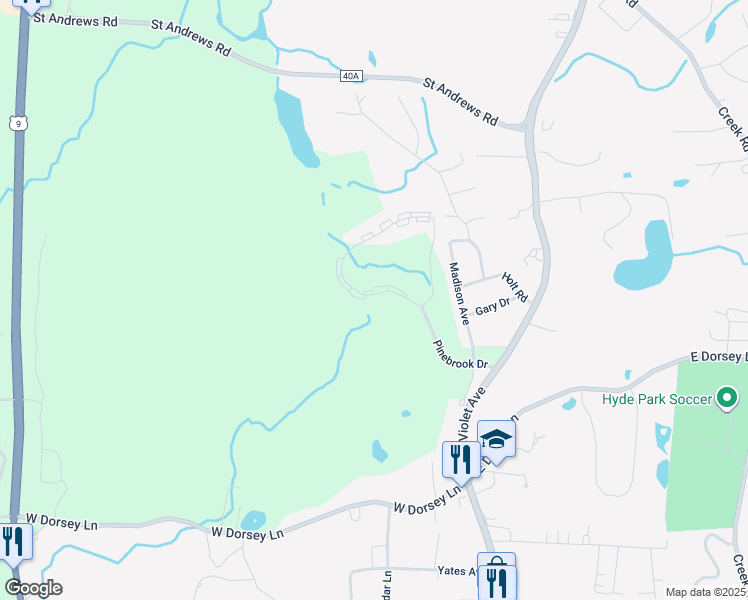 map of restaurants, bars, coffee shops, grocery stores, and more near 137 Pinebrook Drive in Hyde Park