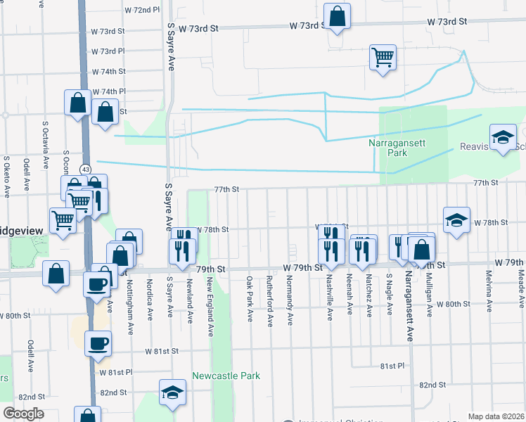 map of restaurants, bars, coffee shops, grocery stores, and more near 7726 Rutherford Avenue in Burbank