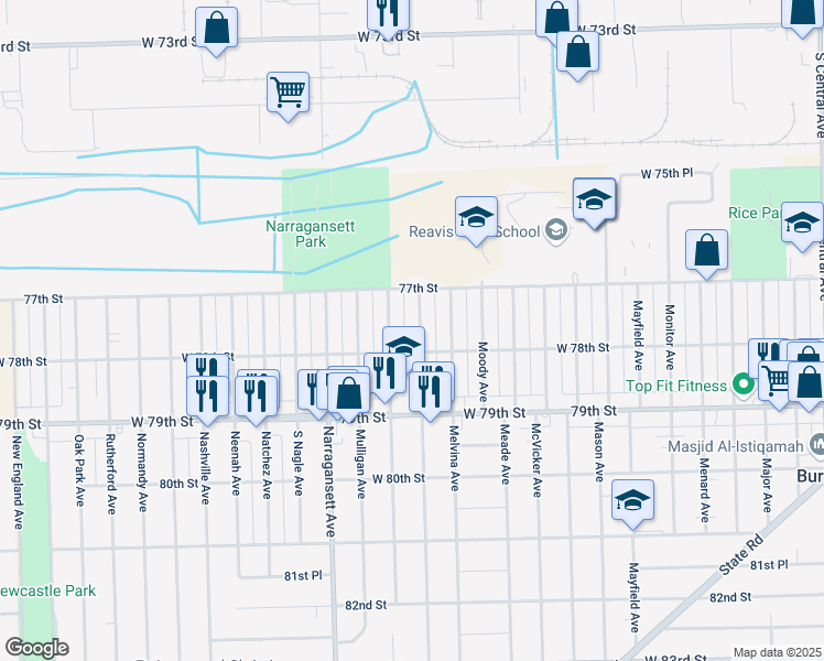 map of restaurants, bars, coffee shops, grocery stores, and more near 7746 Merrimac Avenue in Burbank