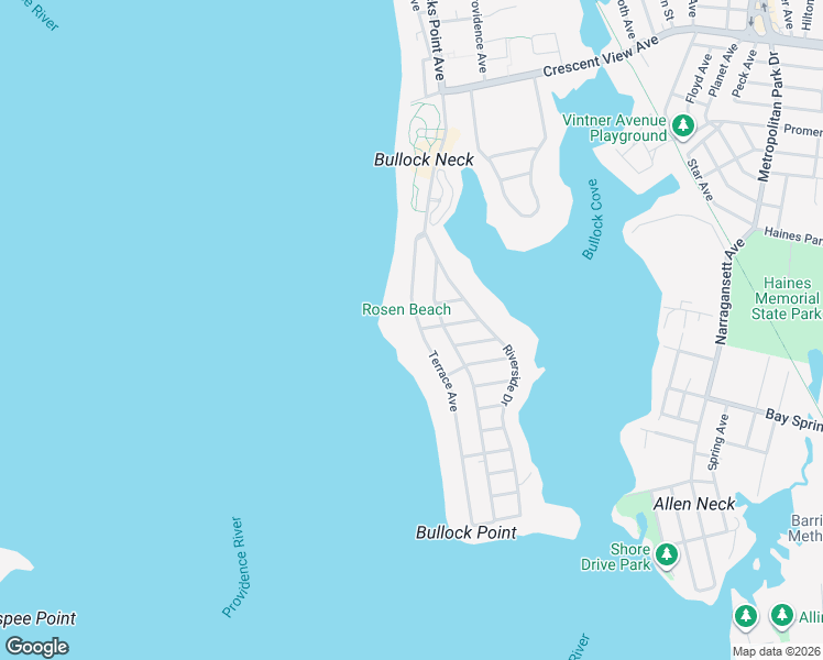 map of restaurants, bars, coffee shops, grocery stores, and more near 129 Terrace Avenue in East Providence