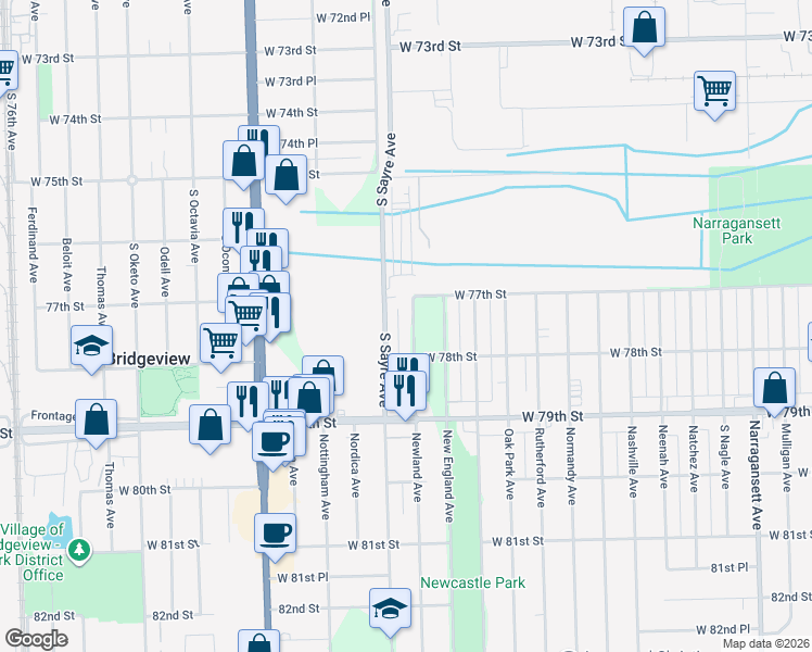 map of restaurants, bars, coffee shops, grocery stores, and more near 7736 Newland Avenue in Burbank