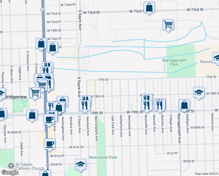 map of restaurants, bars, coffee shops, grocery stores, and more near 7734 Oak Park Avenue in Burbank