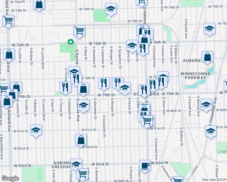 map of restaurants, bars, coffee shops, grocery stores, and more near in Chicago