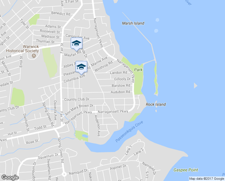 map of restaurants, bars, coffee shops, grocery stores, and more near 79 Audubon Road in Warwick