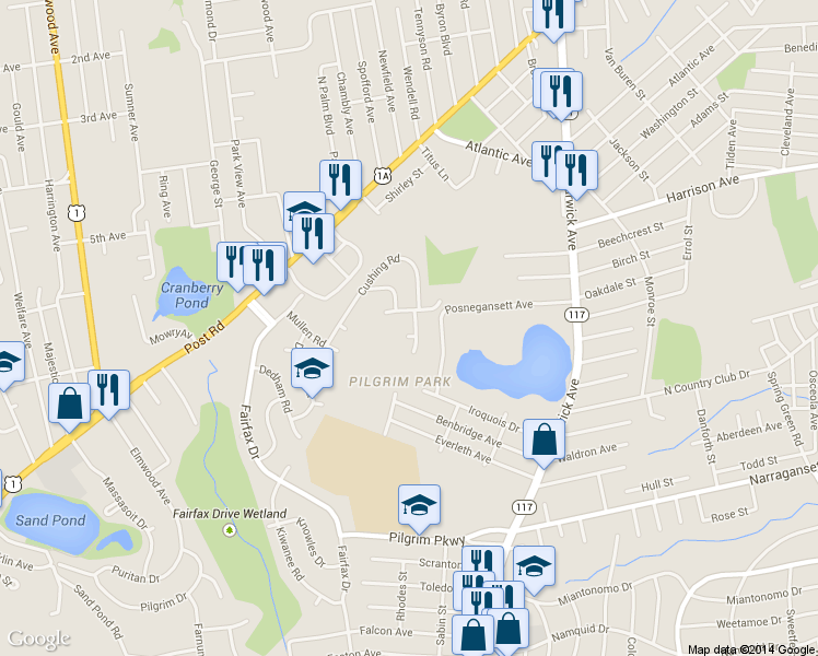 map of restaurants, bars, coffee shops, grocery stores, and more near 15 Bagley Rd in Warwick