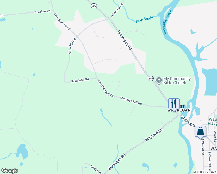 map of restaurants, bars, coffee shops, grocery stores, and more near 266 Christian Hill Road in Brooklyn