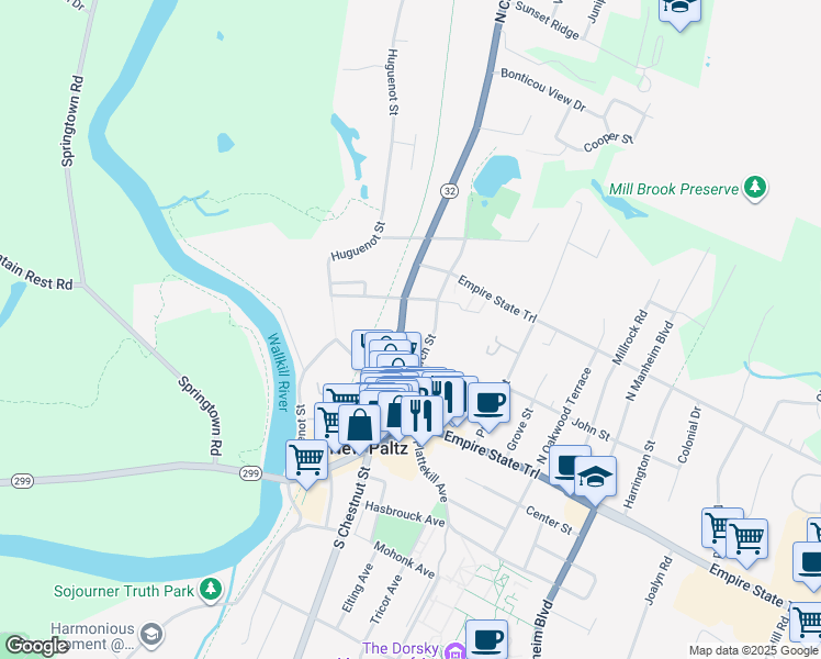 map of restaurants, bars, coffee shops, grocery stores, and more near 46 North Chestnut Street in New Paltz