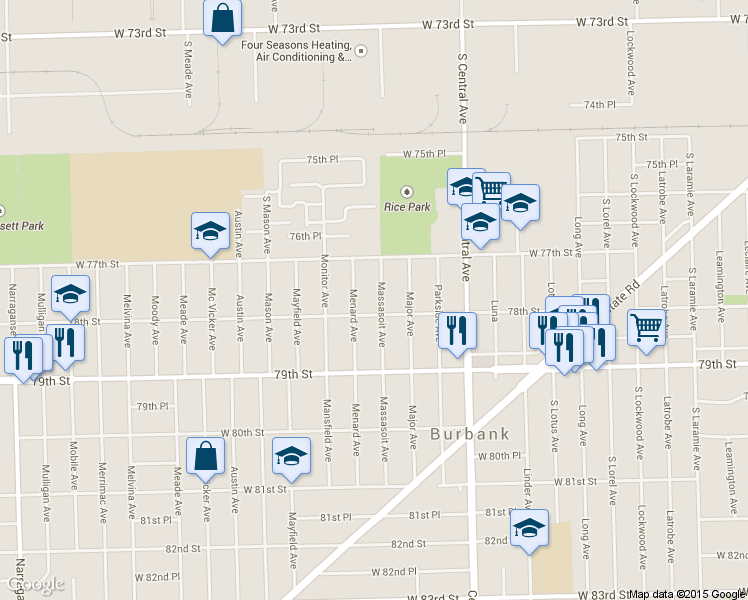 map of restaurants, bars, coffee shops, grocery stores, and more near 7740 Massasoit Ave in Burbank